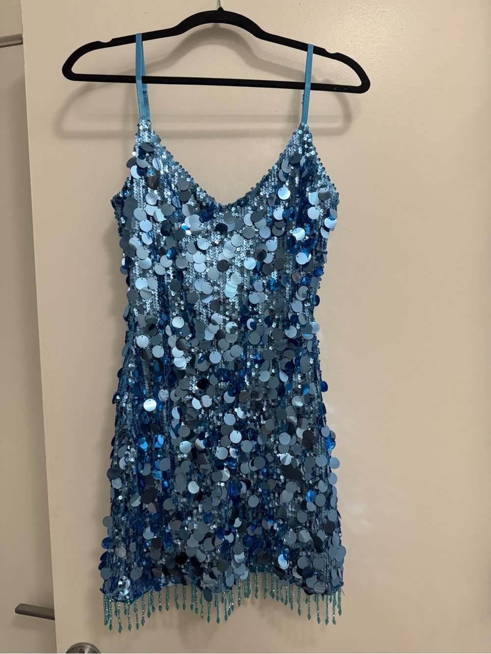 12th Tribe Blue Sequin Mini Dress with Fringe - Picture 2 of 3
